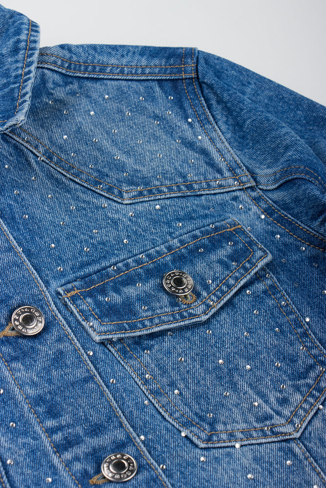 Diamante Denim Jacket Frayed Edges (1)