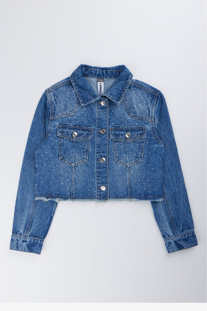 Diamante Denim Jacket Frayed Edges