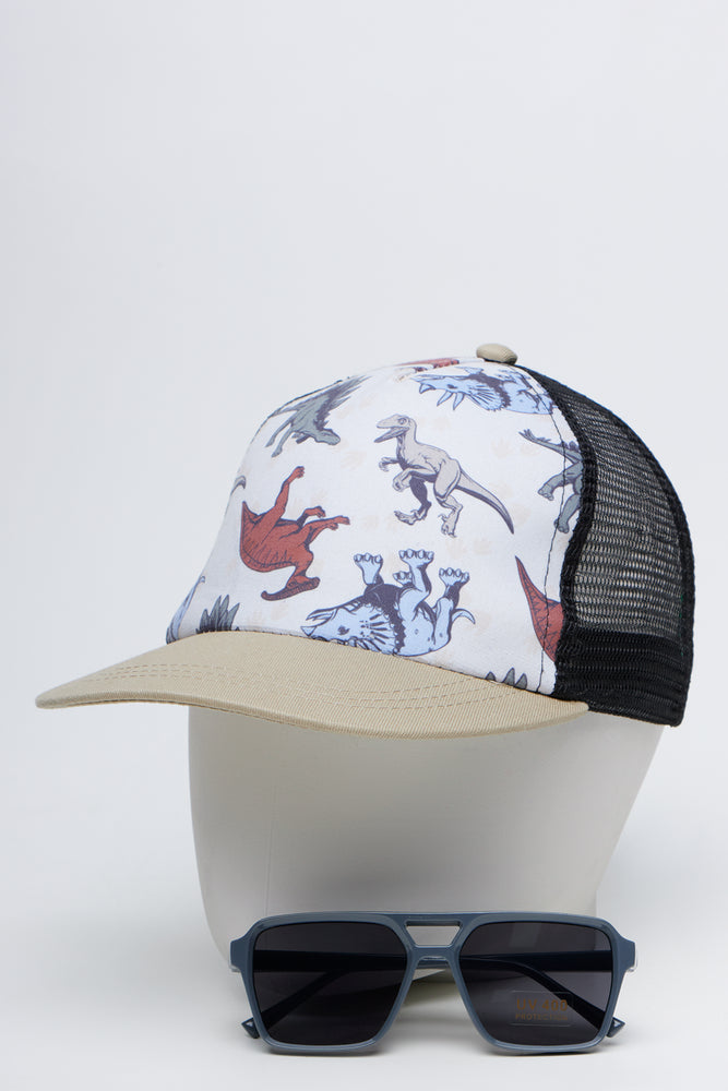Dinosaur Print Cap Sunglasses Set
