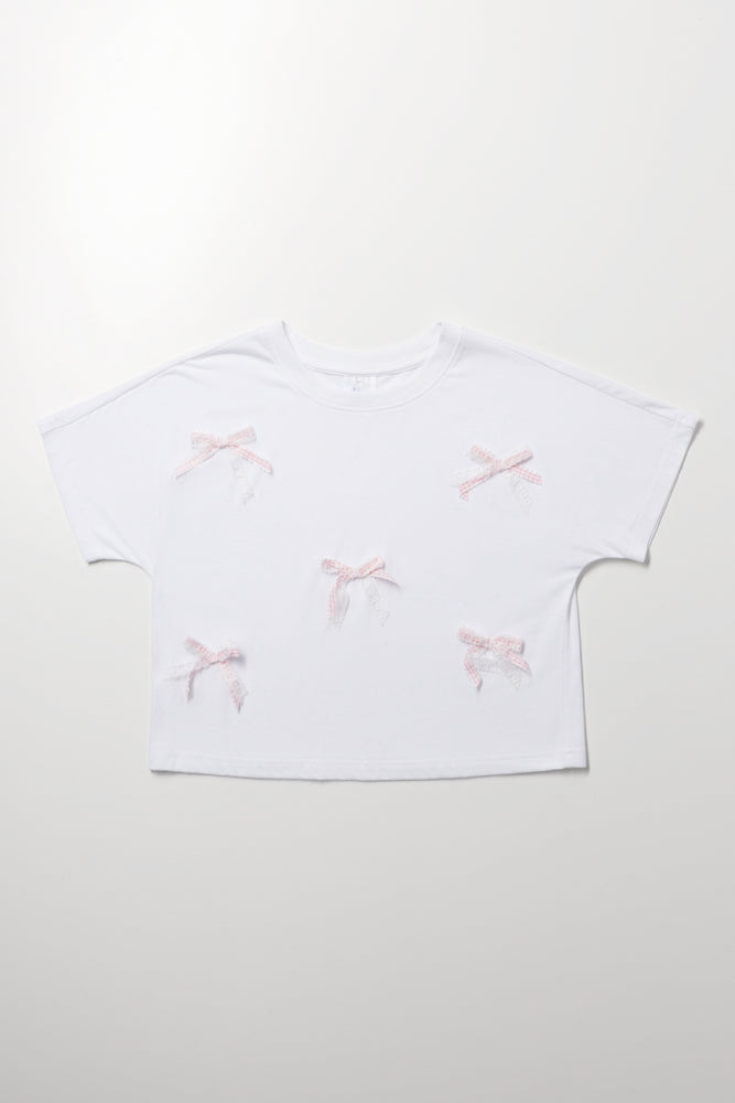 White Bow Detail Boxy T-Shirt