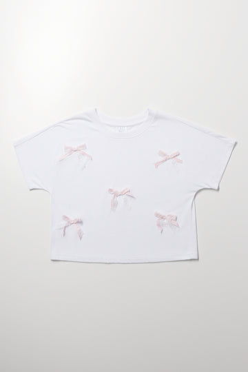 White Bow Detail Boxy T-Shirt