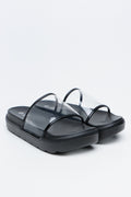 Chunky Black Vinyl Slide Sandals