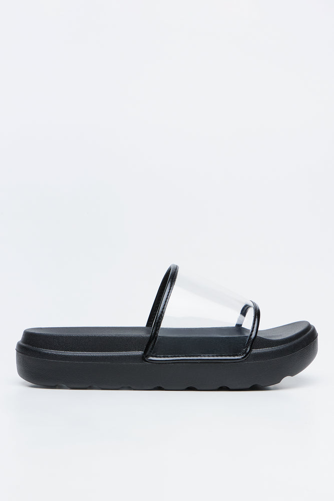 Chunky Black Vinyl Slide Sandals (1)