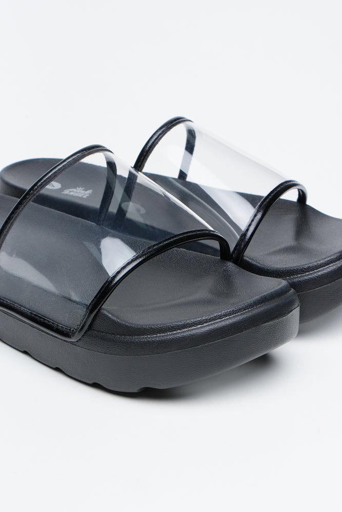 Chunky Black Vinyl Slide Sandals (2)
