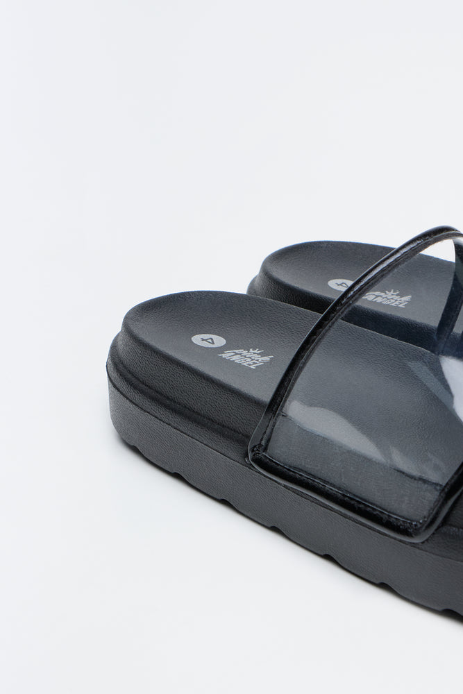 Chunky Black Vinyl Slide Sandals (3)