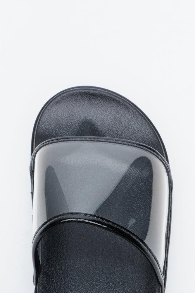Chunky Black Vinyl Slide Sandals (4)