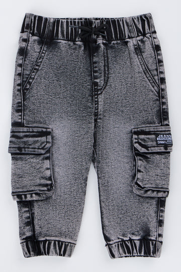Charcoal Cargo Denim Jogger Pants