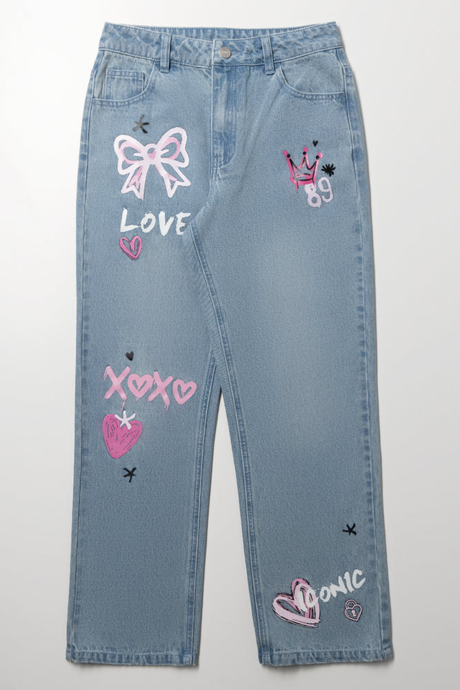 Printed Light Wash Jeans