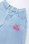 Blue Denim Cherry Embroidered Jorts (1)