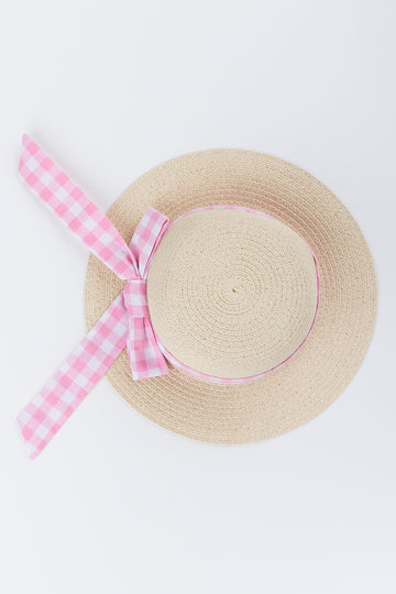 Natural Straw Hat With Gingham