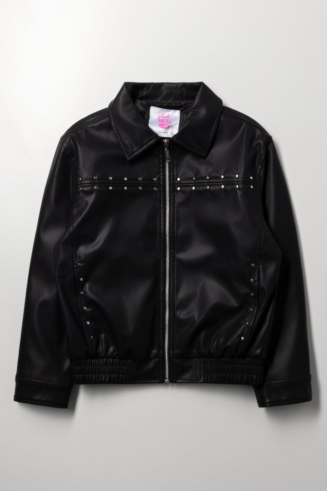 Black Studded Faux Leather Jacket