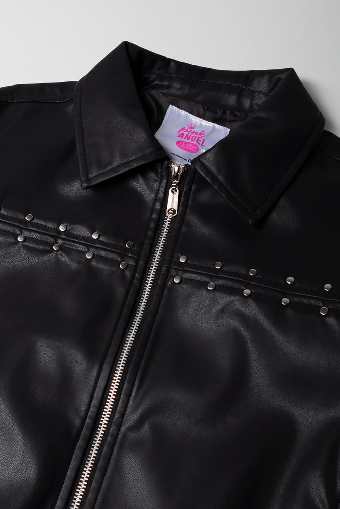 Black Studded Faux Leather Jacket (1)