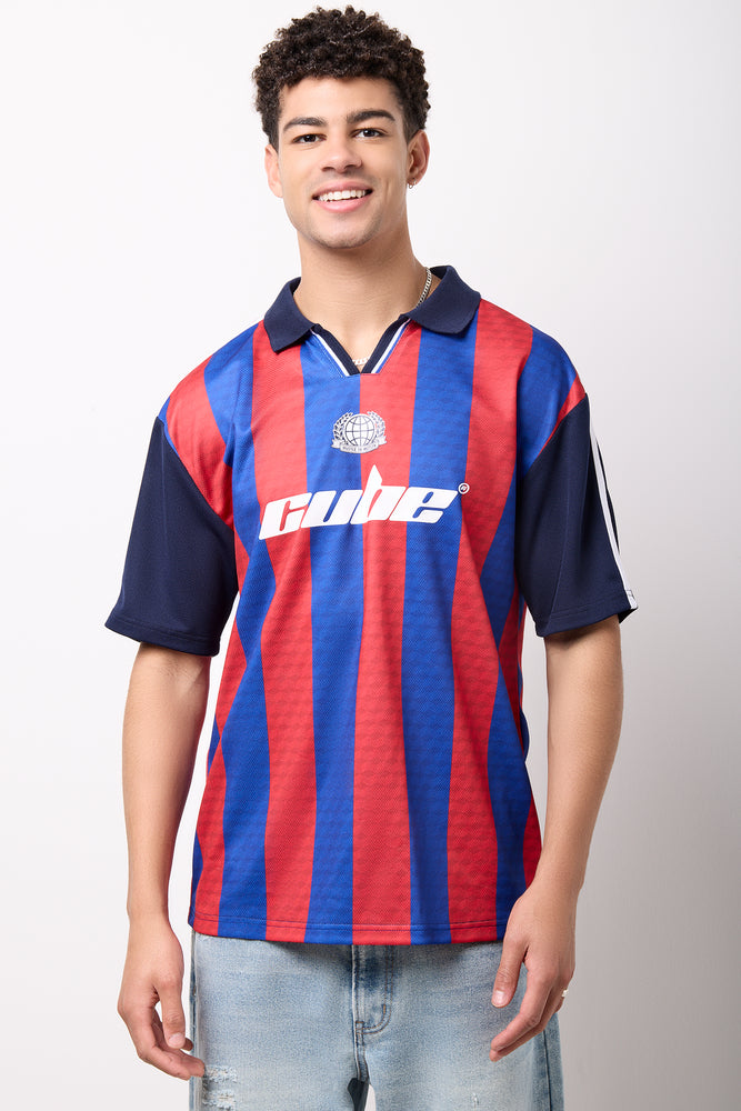 Blue Red Striped Soccer T-Shirt