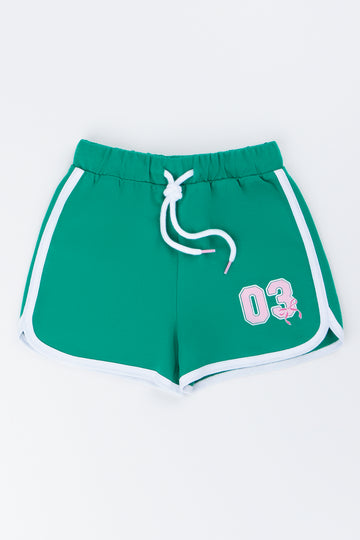 Green Number Print Fleece Shorts
