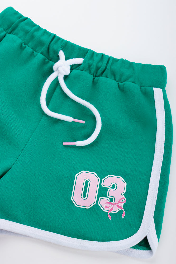 Green Number Print Fleece Shorts (1)