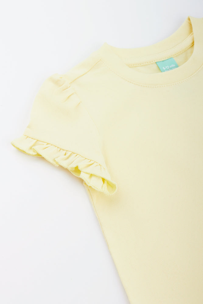 Yellow Frilled Sleeve Baby T-Shirt (1)