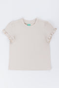 Neutral Frill Sleeve Basic T-Shirt