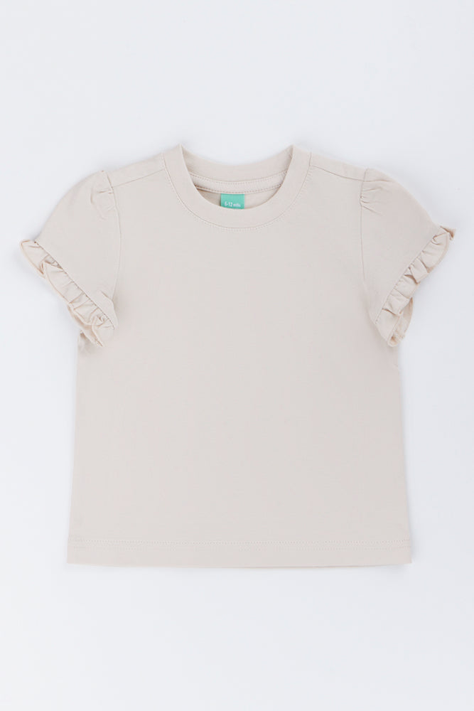 Neutral Frill Sleeve Basic T-Shirt