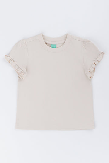 Neutral Frill Sleeve Basic T-Shirt
