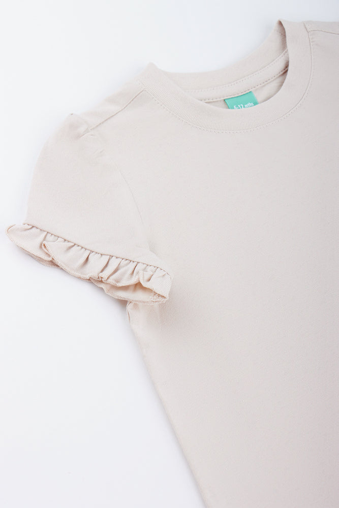 Neutral Frill Sleeve Basic T-Shirt (1)