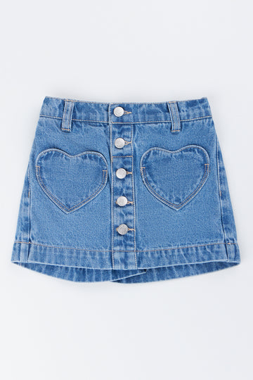 Heart Pocket Denim Skort