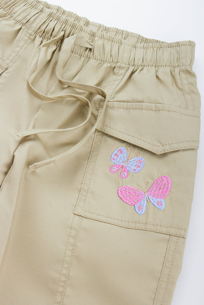 Beige Butterfly Woven Cargo Pants (1)