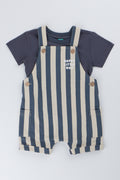 Striped Knit Dungaree Set Charcoal