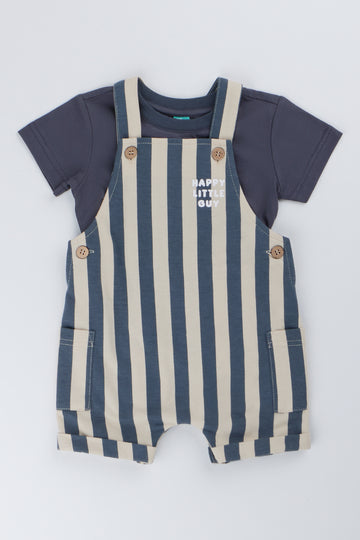 Striped Knit Dungaree Set Charcoal
