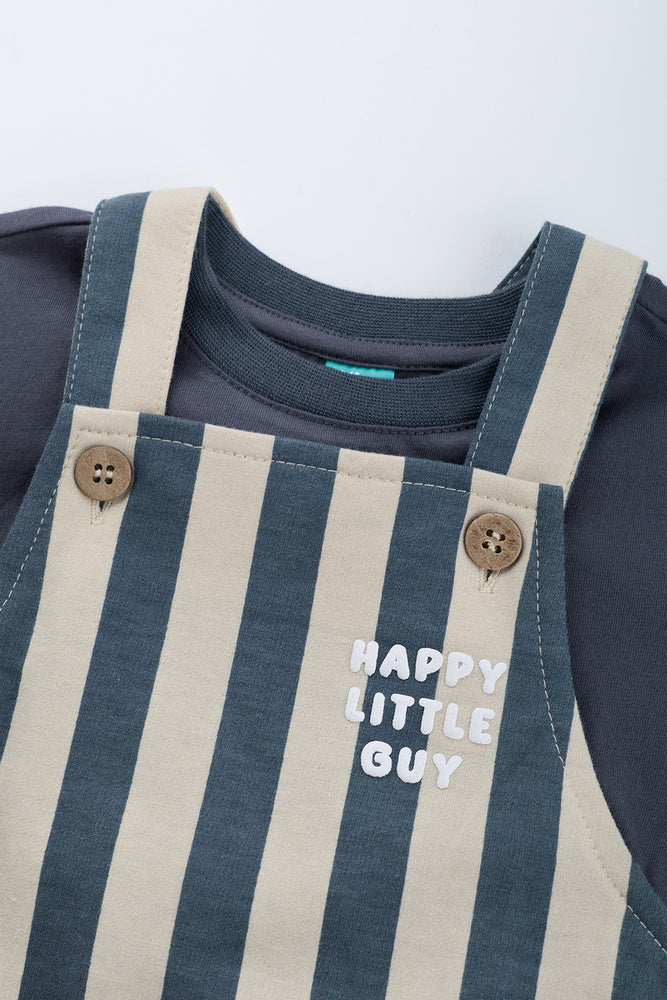 Striped Knit Dungaree Set Charcoal (1)
