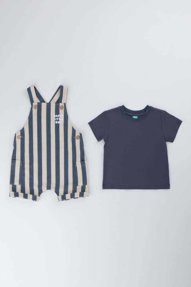 Striped Knit Dungaree Set Charcoal (2)