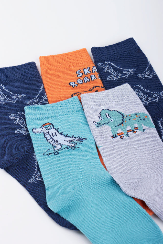 5 Pack Dinosaur Print Kids Socks (1)