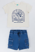 Cream Horse Embroidery T-Shirt Set