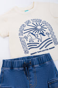 Cream Horse Embroidery T-Shirt Set (1)