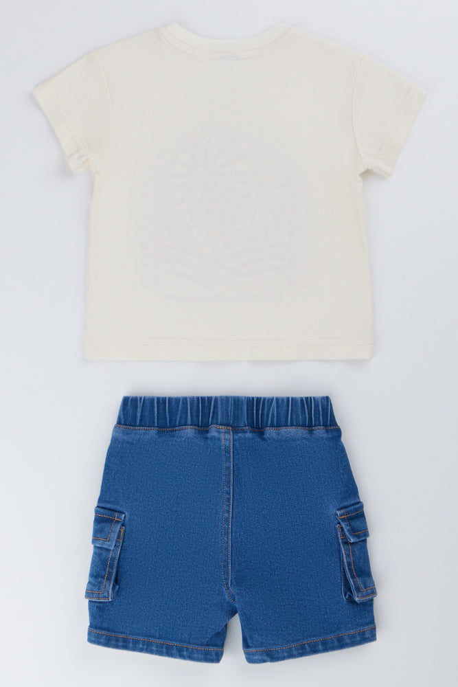 Cream Horse Embroidery T-Shirt Set (2)