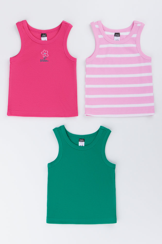 3 Pack Ribbed Cotton Vests