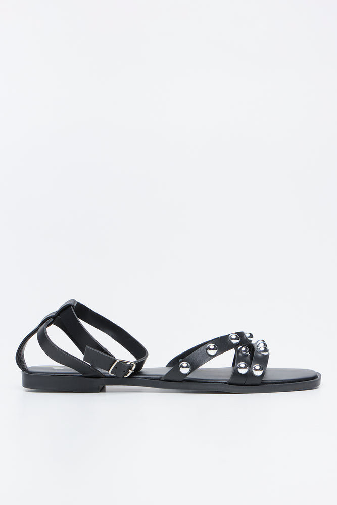 Black Studded Strappy Sandals (1)
