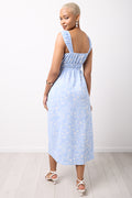 Blue Floral Crinkle Midi Dress (2)