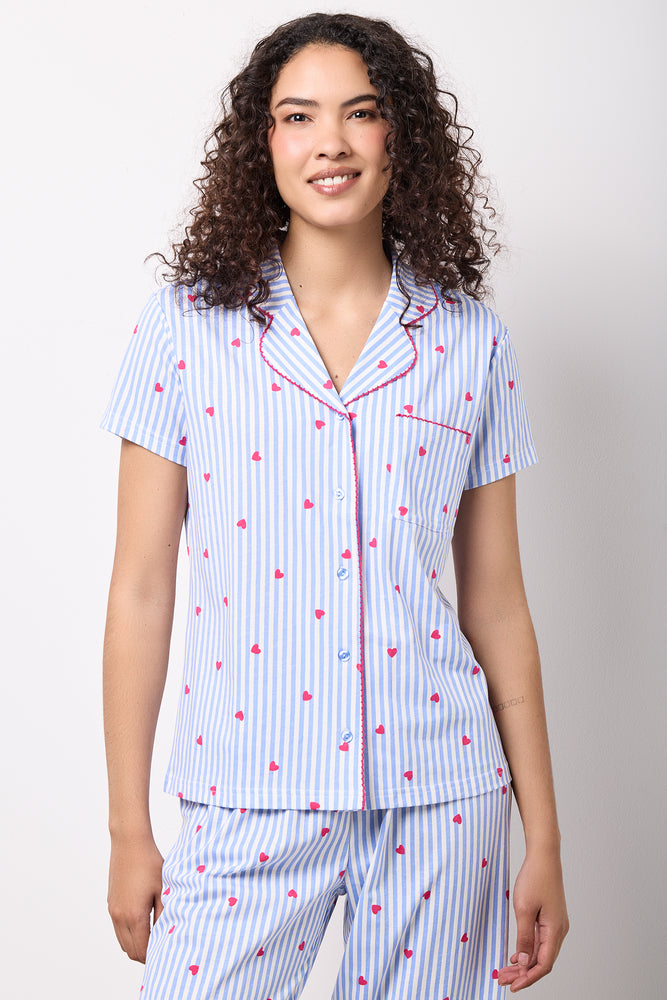 Striped Heart Print Pyjama Set