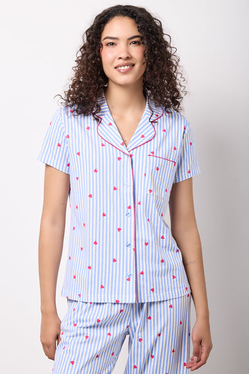 Striped Heart Print Pyjama Set