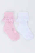 Ribbed Lace Trim 2 Pack Socks