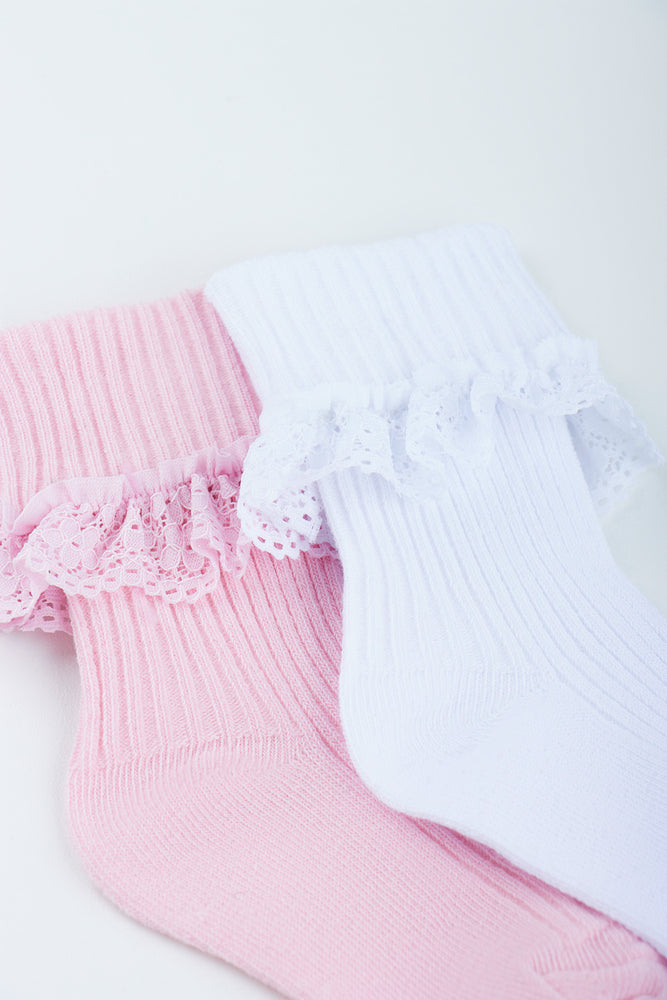Ribbed Lace Trim 2 Pack Socks (1)