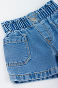 Blue Paperbag Waist Denim Shorts (1)