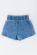 Blue Paperbag Waist Denim Shorts (2)