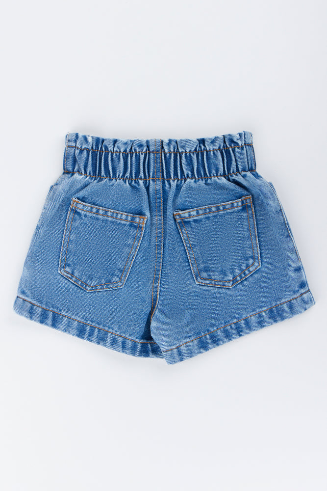 Blue Paperbag Waist Denim Shorts (2)