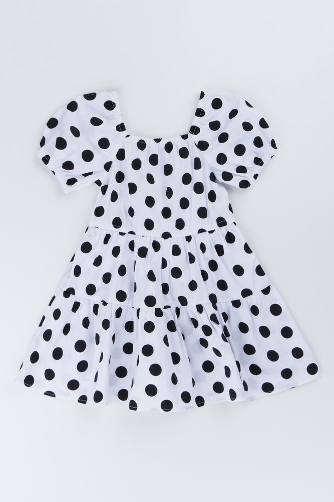 White Polka Dot Puff Dress