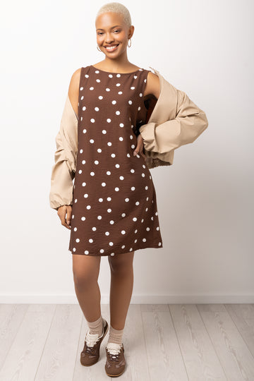 Chocolate Spotted A-line Dress