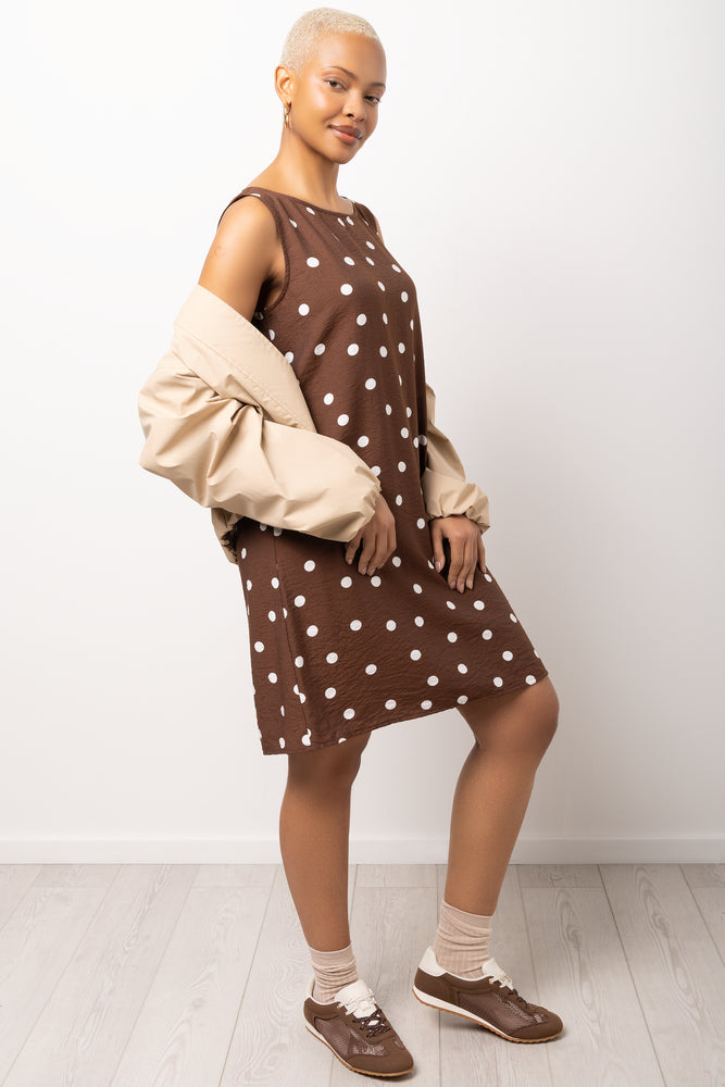 Chocolate Spotted A-line Dress (1)