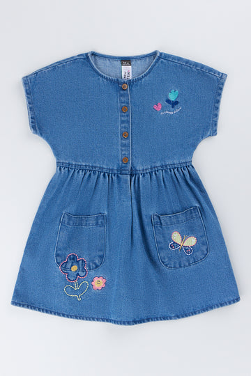Embroidered Denim Button Up Dress