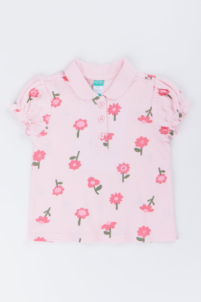 Pink Floral Puff Sleeve Golfer