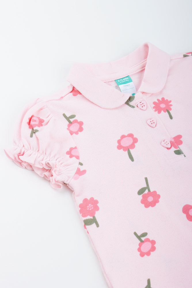 Pink Floral Puff Sleeve Golfer (1)